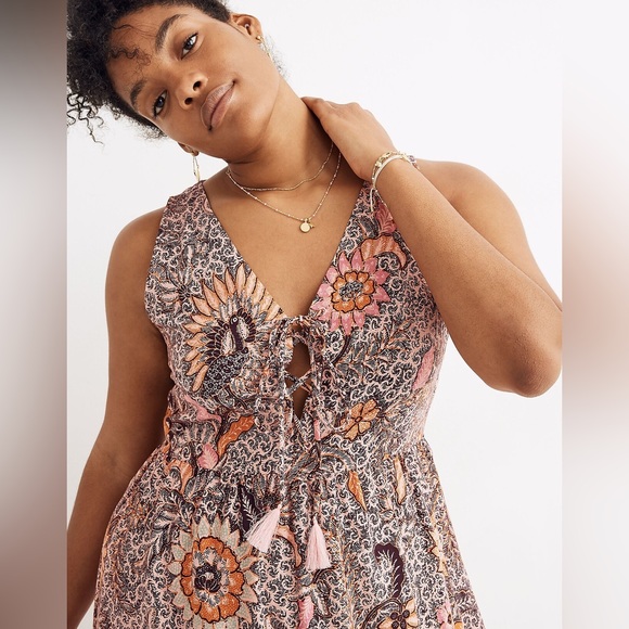 Madewell Lace-Up Ruffle-Hem Sleeveless Midi Dress in Bali Blooms Size 10 Floral - Picture 2 of 10
